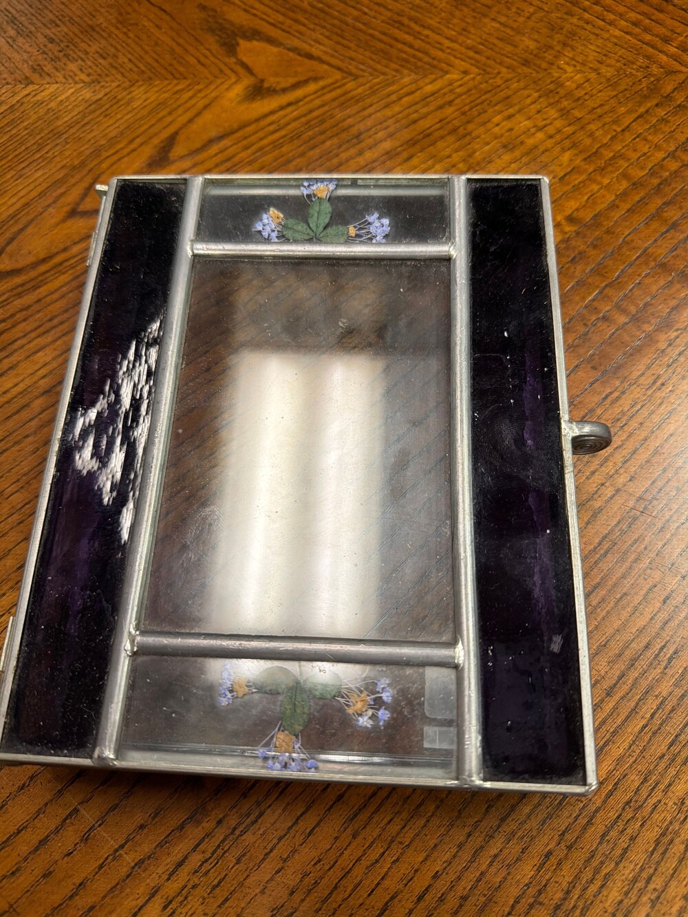 Glass Box with Mirror Purple Floral Decoration
